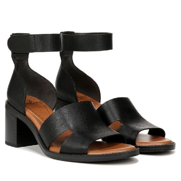 ZodIac Ida Black Vegan Leather Cushion Footbed Block Heeled Sandal Size 6.5 NWOB - Picture 1 of 8